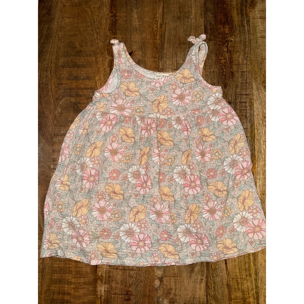 Rabbit + Bear Organic Cotton Floral Gauze Dress Sleeveless Pink Yellow Size 6
